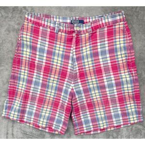 Polo Ralph Lauren Men's Shorts 36‎ Red Plaid Cotton 8" Inseam